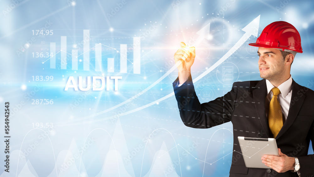 Young Businessman with helmet concept Young Businessman with helmet concept