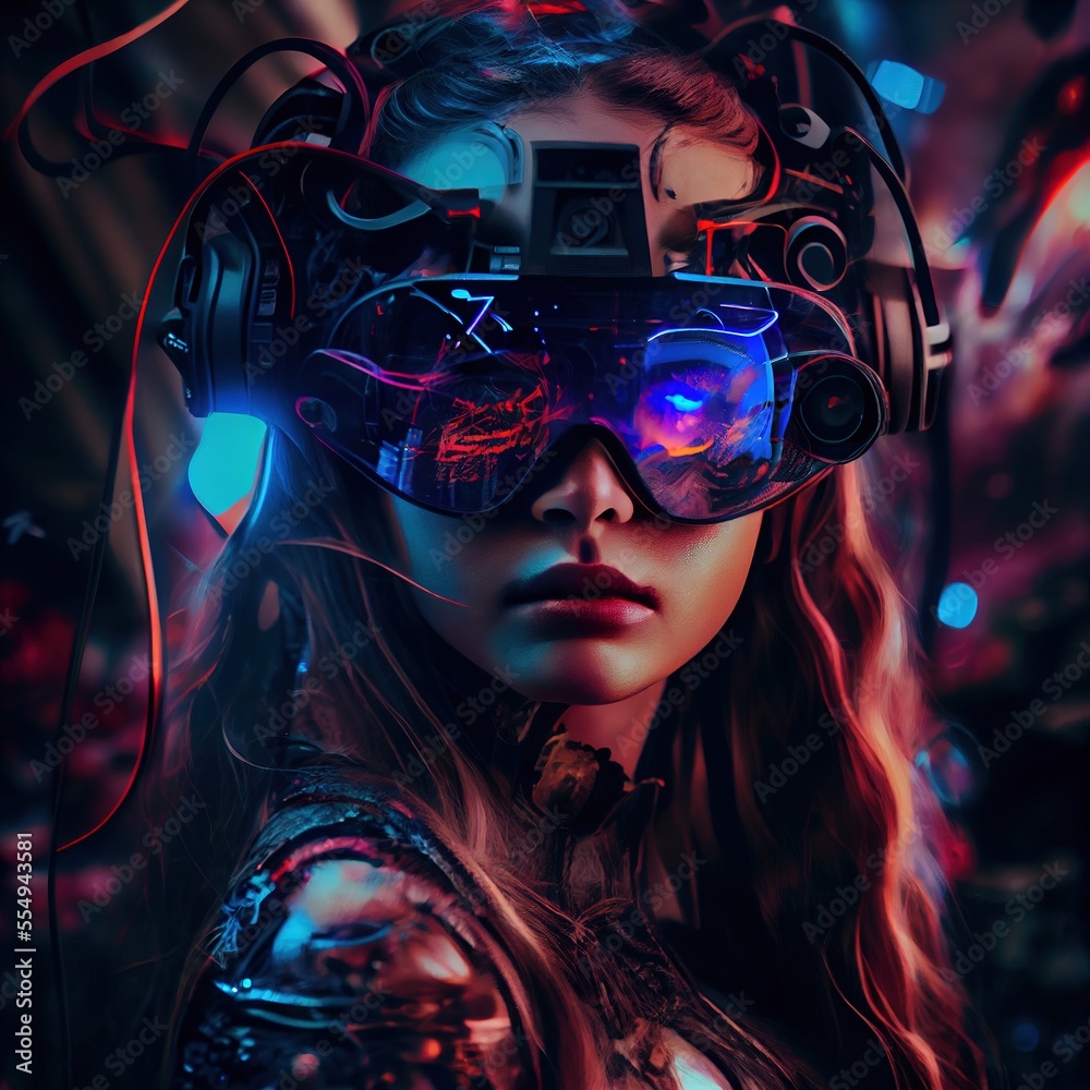 Premium Photo  Cyberpunk woman portrait with vr headset in high