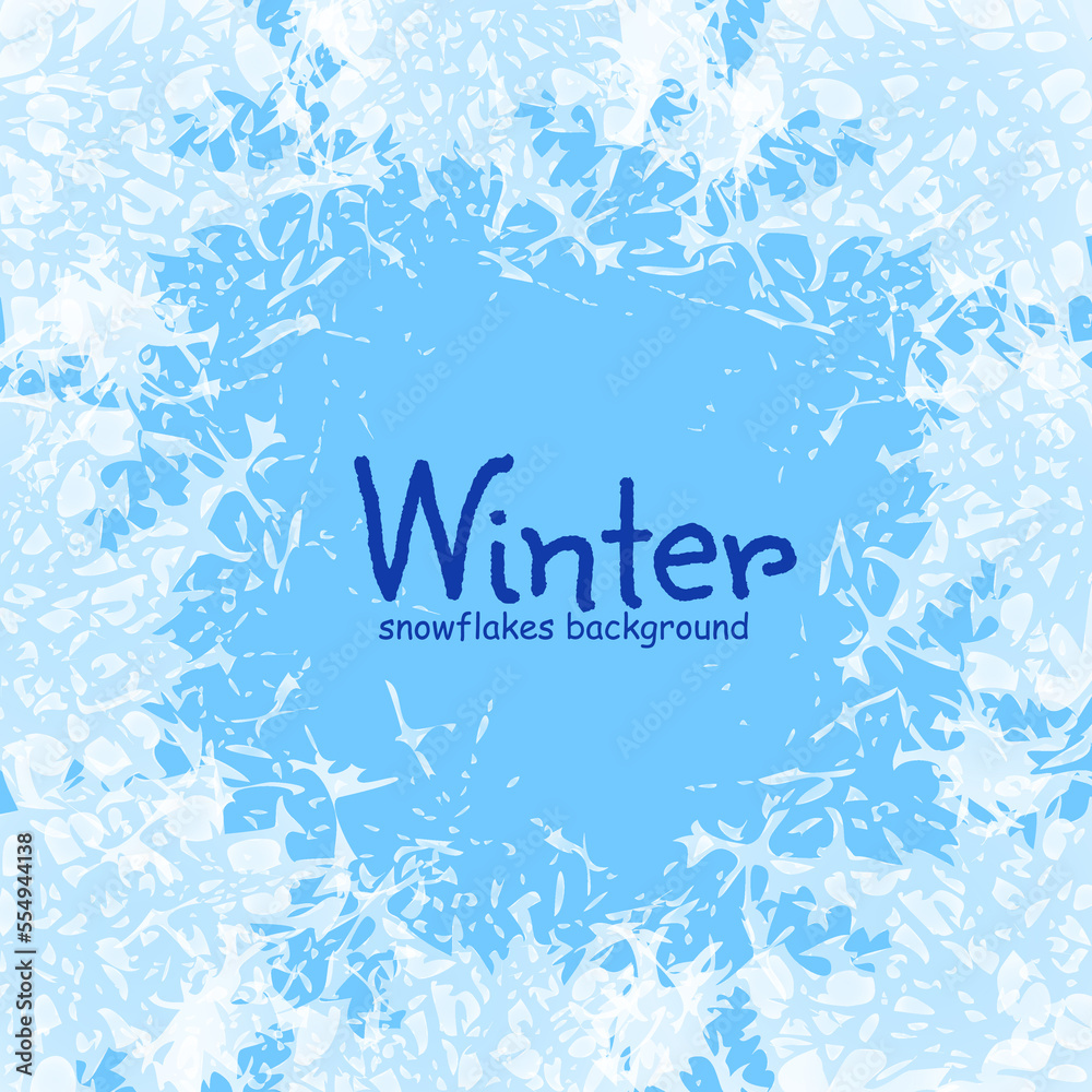 White frosted texture on freeze winter window. Ice crystals frame with frosty patterns. Design vector illustration White frosted texture on freeze winter window. Ice crystals frame with frosty patterns. Design vector illustration