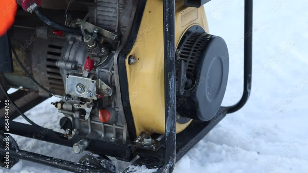 natural light. winter, snow, frost. shut down the autonomous generator. close-up,