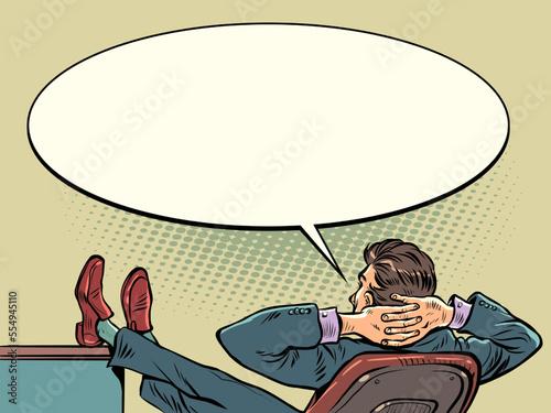 businessman relaxing in office chair, thinking about new tasks, boss at work