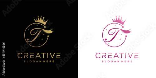 Eyelash logo creative concept with combination letter T Premium Vector