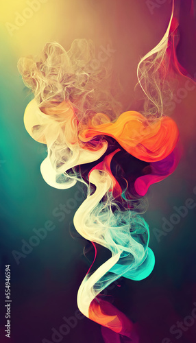 Smoke painting. Color artwork. Fume swirl. Neon pink orange blue purple gradient vapor design collage illustration art abstract background.
