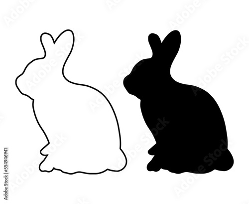Silhouettes of rabbits isolated on a white background. Black outline bunny icon set.