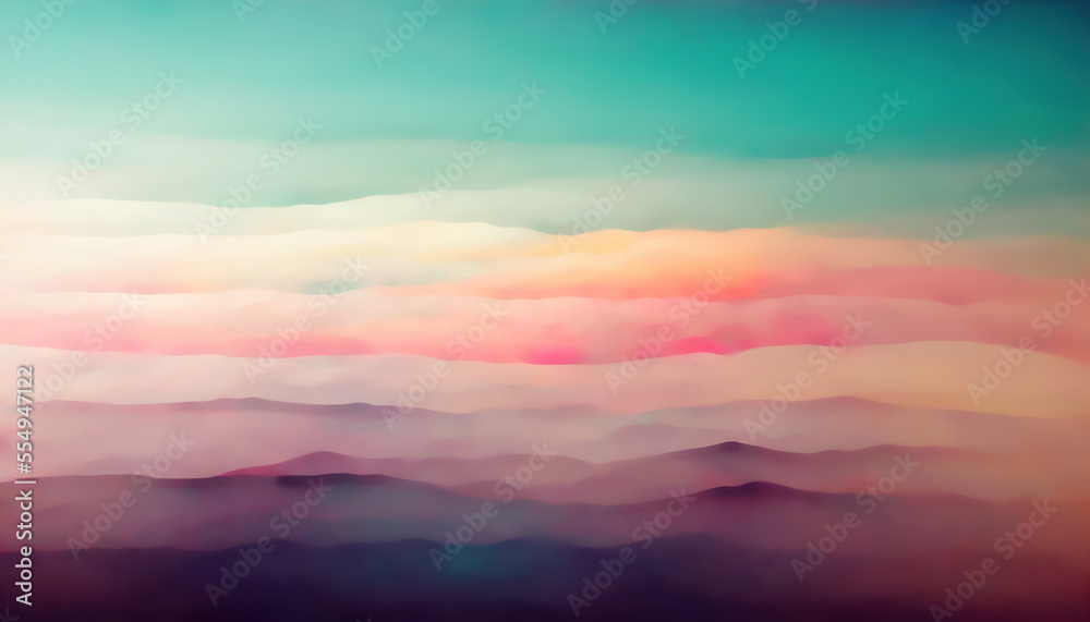Fantasy cloudscape. Art background. Sunset painting. Blur pastel blue pink purple color gradient sky clouds decorative abstract collage illustration.