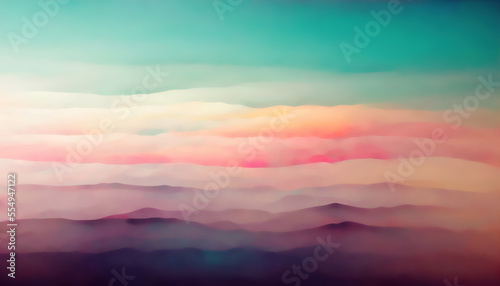 Fantasy cloudscape. Art background. Sunset painting. Blur pastel blue pink purple color gradient sky clouds decorative abstract collage illustration.