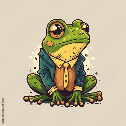green frog character logo mascot design in cartoon for business branding