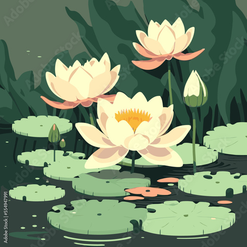 lotus lily water flower and leaf on lake or pond nature background wallpaper