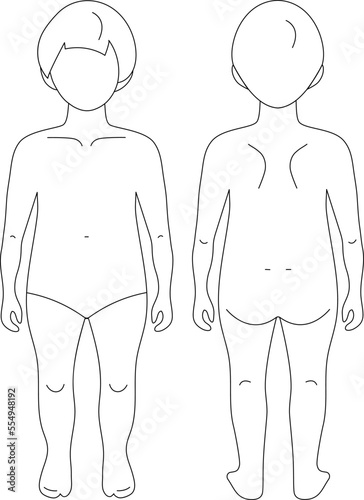 Child figure line drawing croqui for flat fashion sketches and cads. Vector mannequin isolated design.