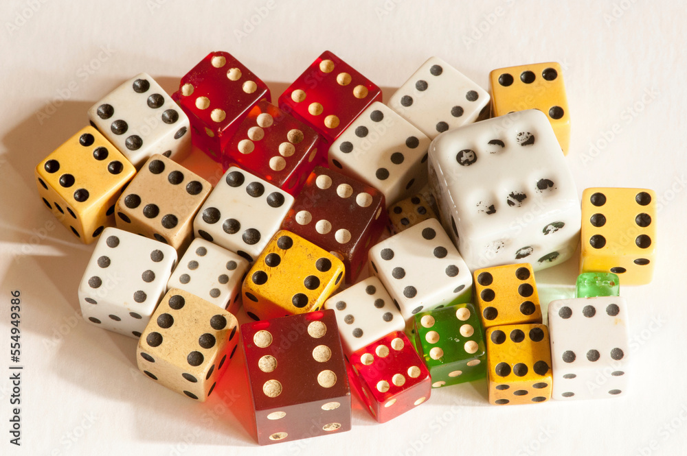 Studio image of dice on a white background; Studio Studio image of dice on a white background; Studio