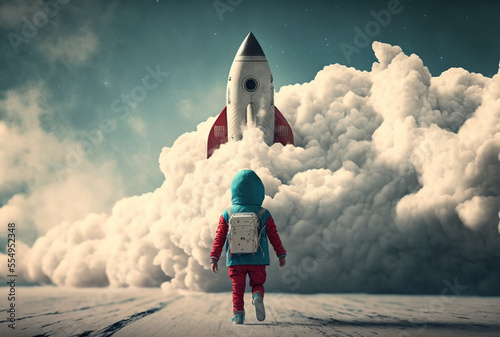 Fotografia, Obraz Kid dreaming of space flyght