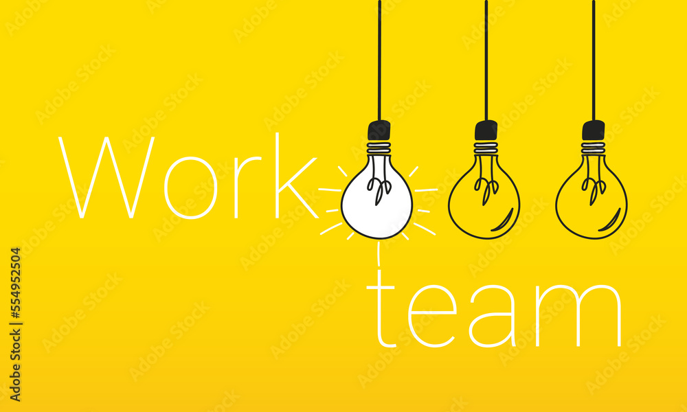 Light bulbs on yellow background with teamwork text. Concept of idea creation, innovation and leadership.Vector illustration Light bulbs on yellow background with teamwork text. Concept of idea creation, innovation and leadership.Vector illustration