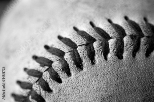 Detail of the stitching on a baseball; Elkhorn, Nebraska, United States of America