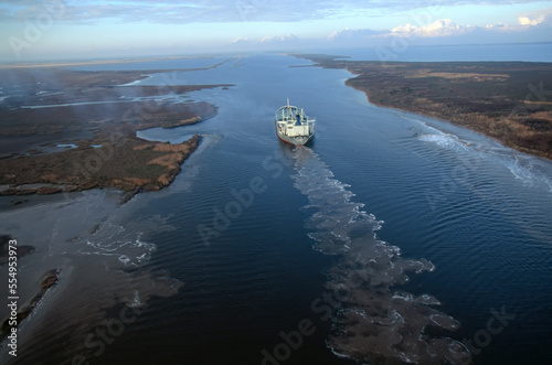 Boat on water in Sabine National Wildlife Refuge, Louisiana, USA