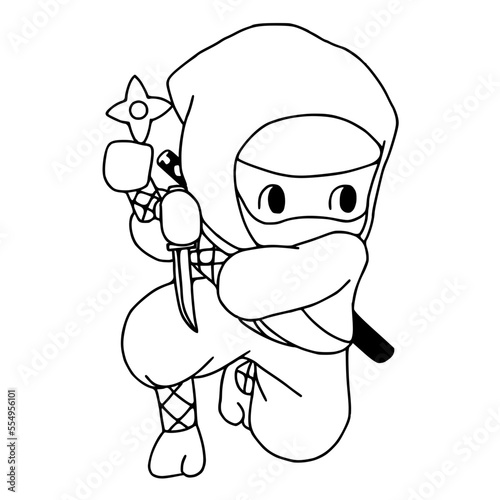 Ninja cartoon coloring pages vector illustration isolated on white background.