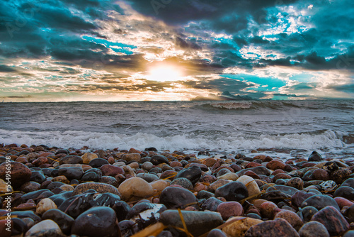 Ostsee - Meer - Warnemünde - Rostock - Seascape - Beach - Sunset - Baltic Sea Vacation Coast - Tourism -Holiday - Background - Sunrise over sea - High quality photo