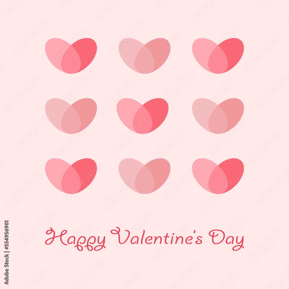 Postcard Happy Valentine's Day, vector. Hearts and the inscription Happy Valentine's Day on a pink background.