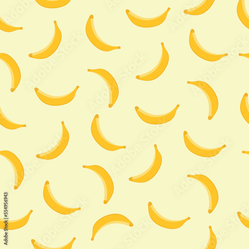 Seamless stylish pattern of bananas on a yellow background in a flat style.