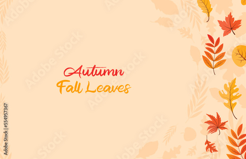 Colorful Autumn fall leaves floral background illustration with maple leaf