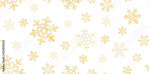 Yellow  gold snowflakes seamless pattern background. Flying snow. Winter abstract Christmas and new year backdrop. png