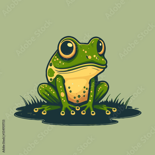 green frog character logo mascot design in cartoon for business branding