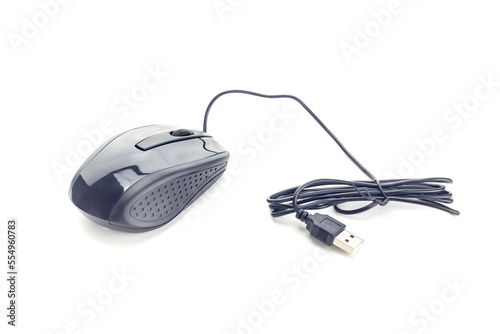 The mouse for a computer with a cable close-up