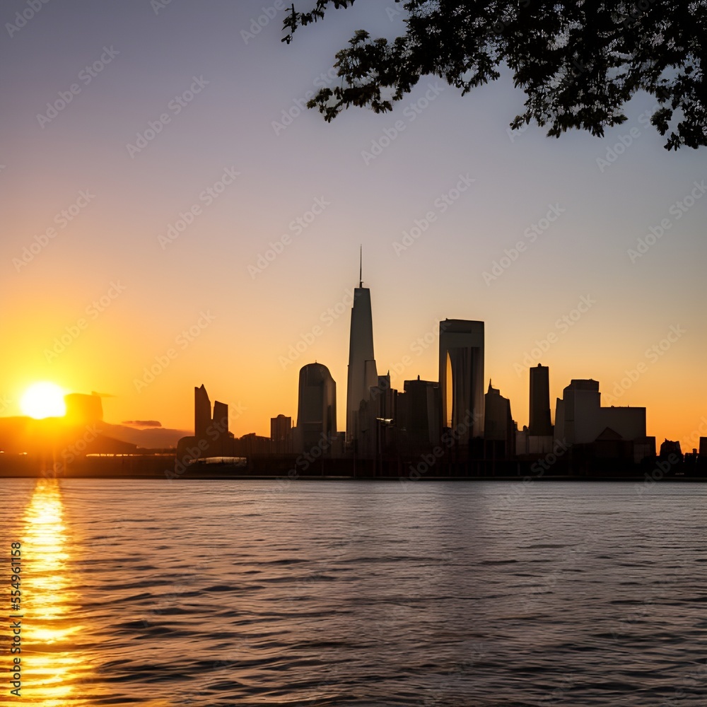 City Skyline at Sunset Created with Generative AI