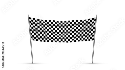 Finishing tape flag with checkerboard surface. Competitive realistic items for start and finish in championships and competitions with black and white squares for auto and vector motocross