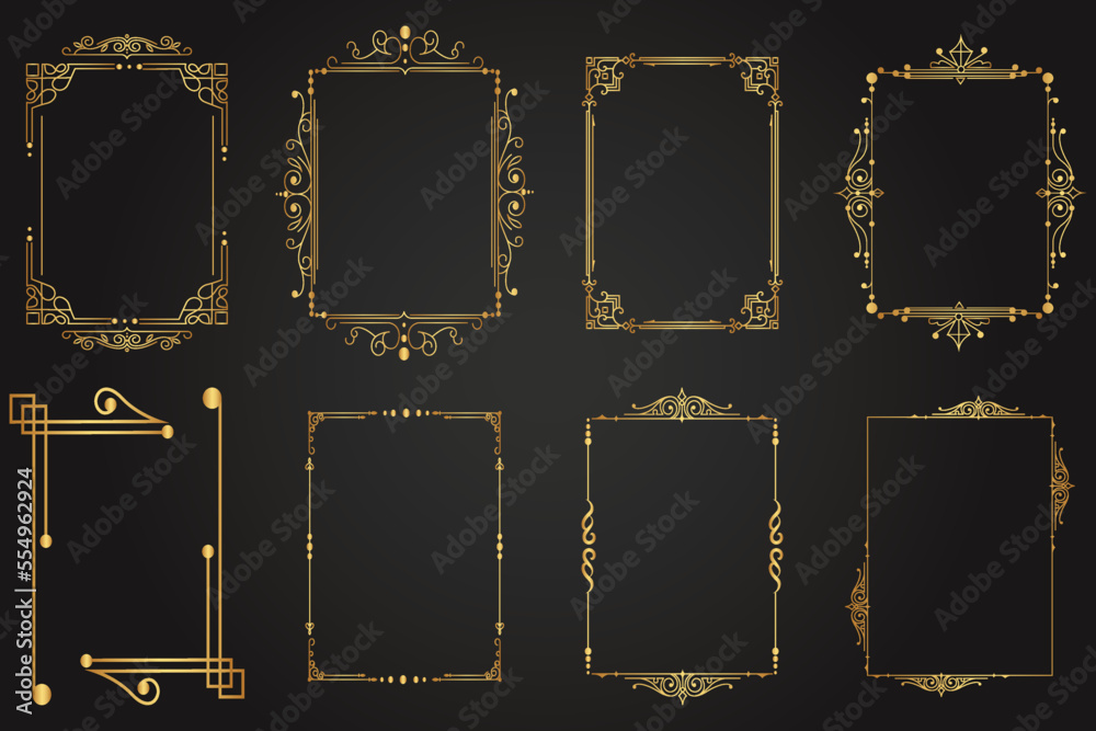 Vintage calligraphic frames. Retro elegant ornamental borders and filigree floral ornaments for certificate templates, wedding frames, invitation card, menu, picture borders, or deco dividers. Vector