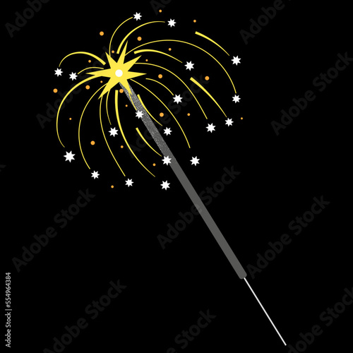 Abstract Sparkler on blue background. Vector illustration of festive hand-held firework. Bengal light.
