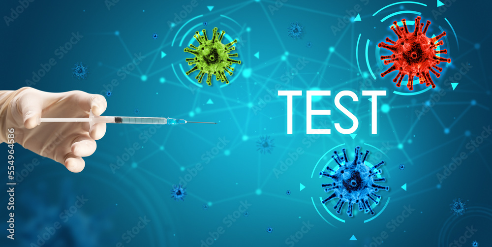 Syringe, medical injection in hand, coronavirus vaccine concept