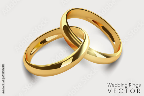 Gold Interlaced Wedding Rings, Realistic Rings. Vector Illustration