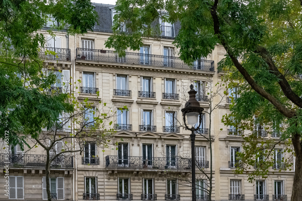 Paris, typical facade, building boulevard Richard-Lenoir, in the 11e arrondissement
