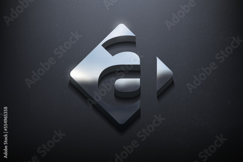 Letter 3D Logo Design, Shiny Mockup Logo with Textured Wall. Realistic Vector