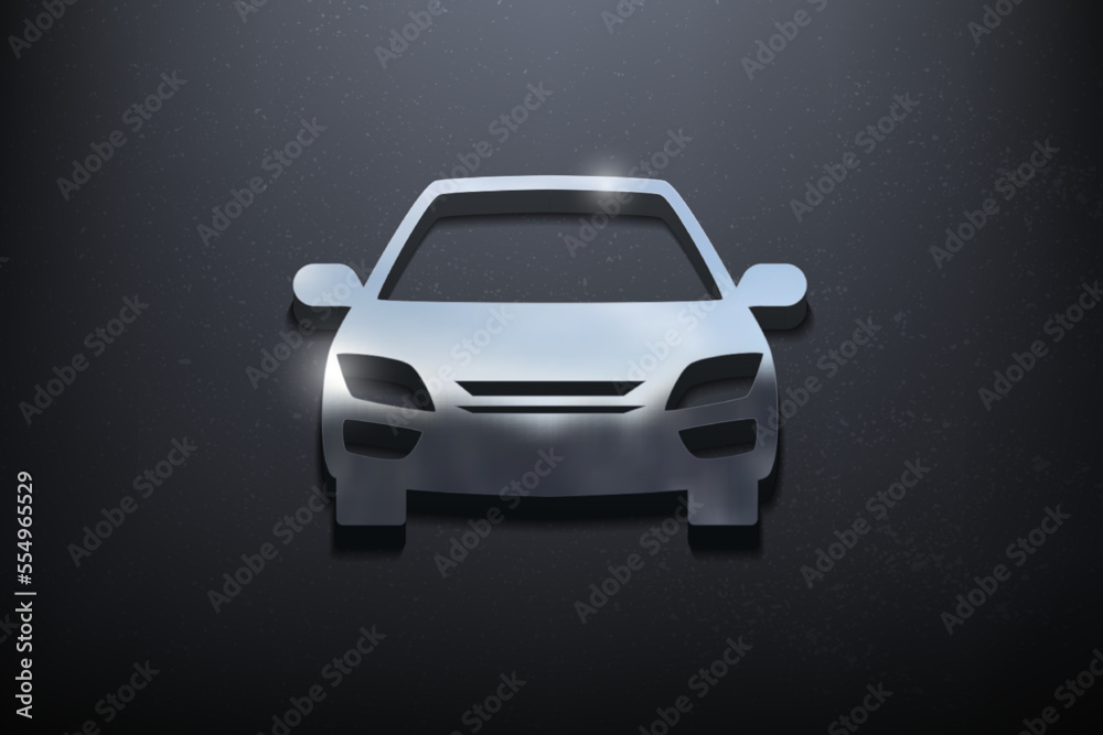 Car 3D Logo Design, Shiny Mockup Logo with Textured Wall. Realistic Vector
