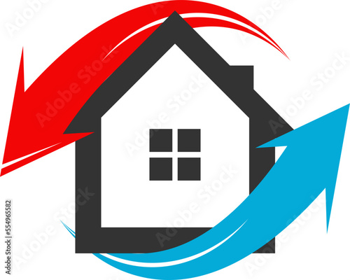 Air conditioner symbol. Red and blue arrows. Heating and cooling in the house