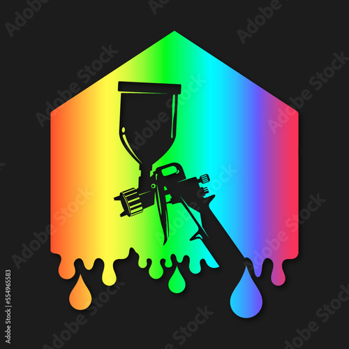 Spray gun and colored paint. Symbol for painter and painting work