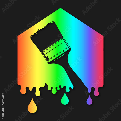 Paint brush and colored paint. Symbol for painter and painting work