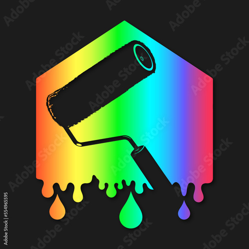 House silhouette, colored paint and paint roller. Symbol for the painter