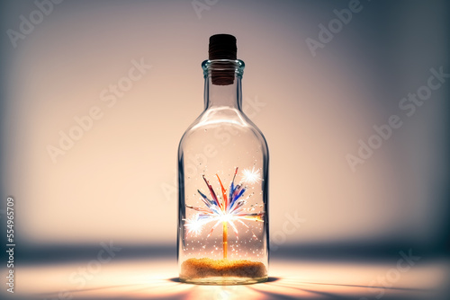 a glass bottle with firework inside  ai generated