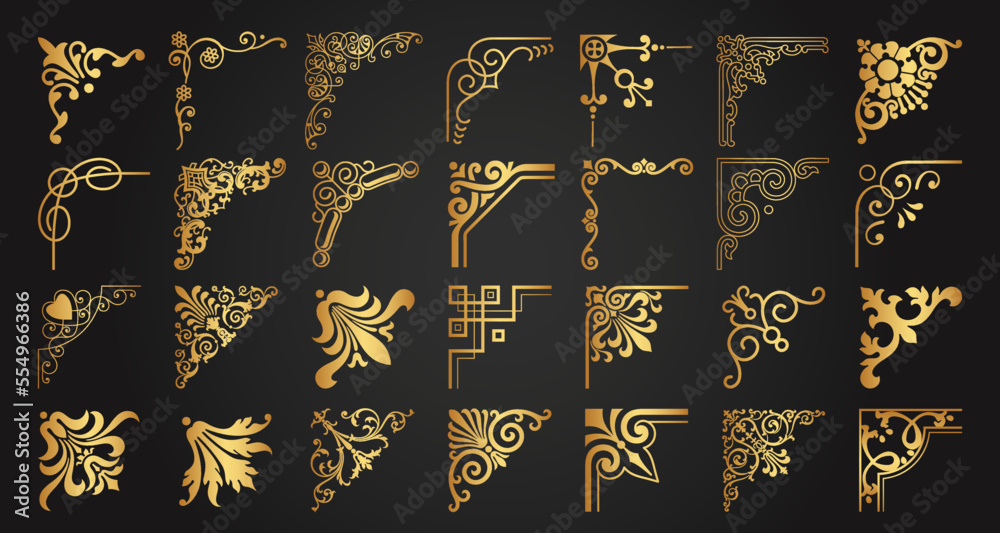 Set of decorative corner frames. Vintage calligraphic corners and
