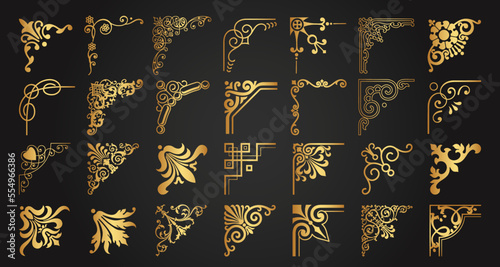 Set of decorative corner frames. Vintage calligraphic corners and borders. Retro elegant ornamental frame, ornaments. Wedding frame, invitation card, menu, picture borders, deco dividers. Vector art