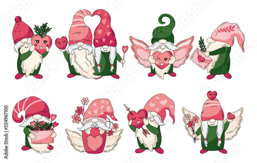Valentine gnome characters vector illustration set