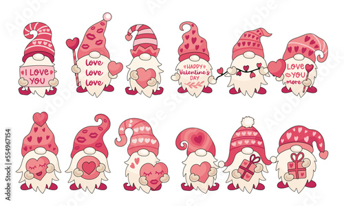 Valentine gnomes vector illustrations set