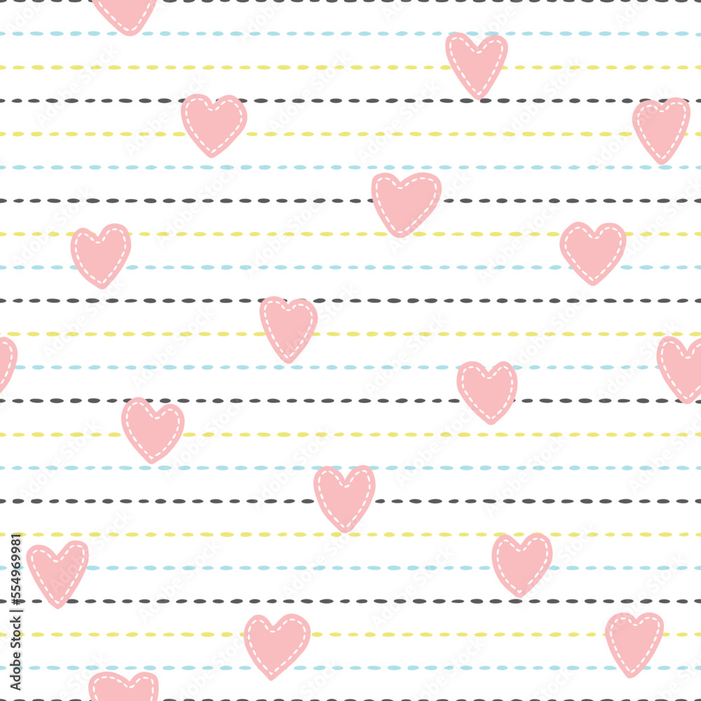 Cute heart seamless pattern. Repeating pink cartoon design for print. Baby background. Repeated children patern. Repeat hearts printing. Abstract kid printed. Drawing modern style. Vector illustration Cute heart seamless pattern. Repeating pink cartoon design for print. Baby background. Repeated children patern. Repeat hearts printing. Abstract kid printed. Drawing modern style. Vector illustration