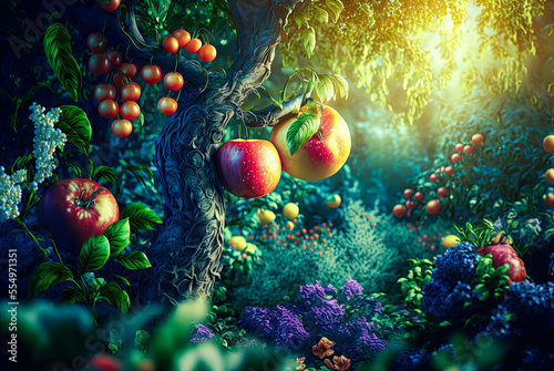 Fotografie, Obraz The Garden of Eden. Generative AI