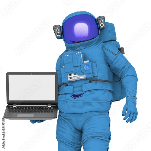 astronaut is holding a notebook laptop