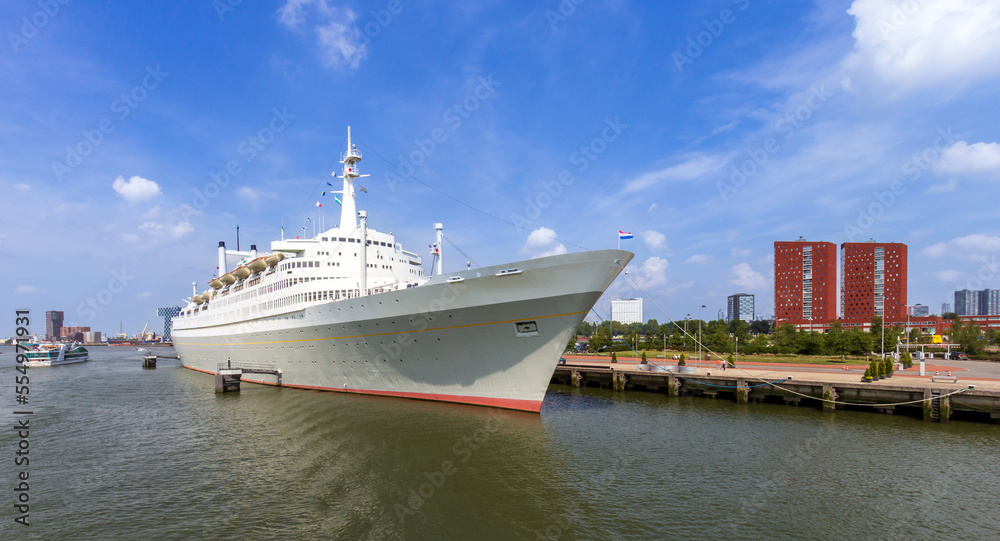 Former cruise ship SS Rotterdam is a former flagship of the Holland-America line features a restaurant, theater, meeting rooms, and a hotel. Rotterdam, The Netherlands - August 1, 2014