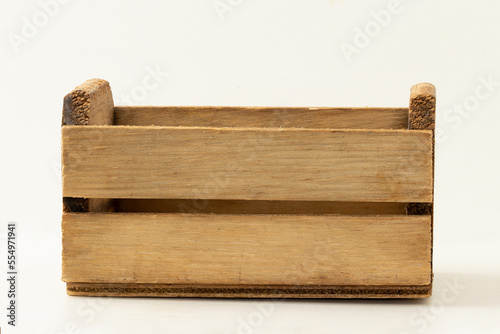 Wooden box isolated on white background.