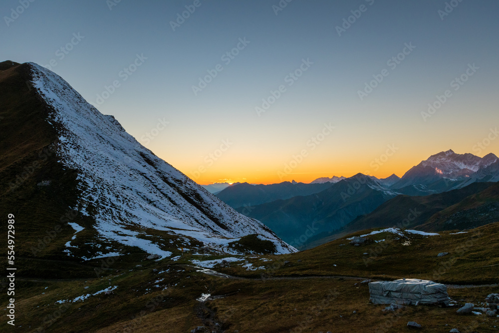 mountain during sunset (Carschinahütte, Grisons, Switzerland)